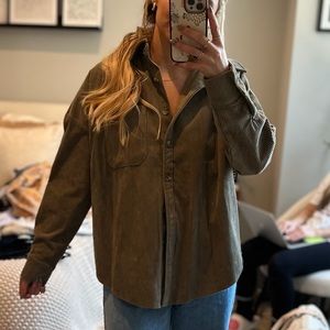 Pink Lily Olive Green Corduroy Button-Up Light Jacket